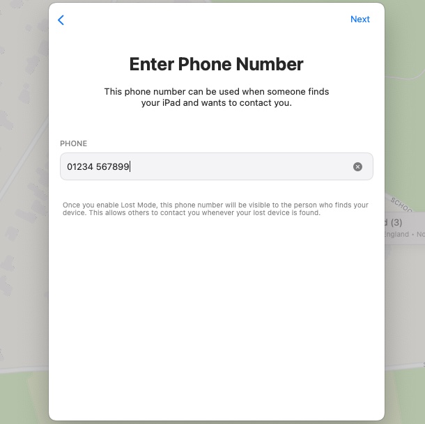 Enter phone number for lost iphone