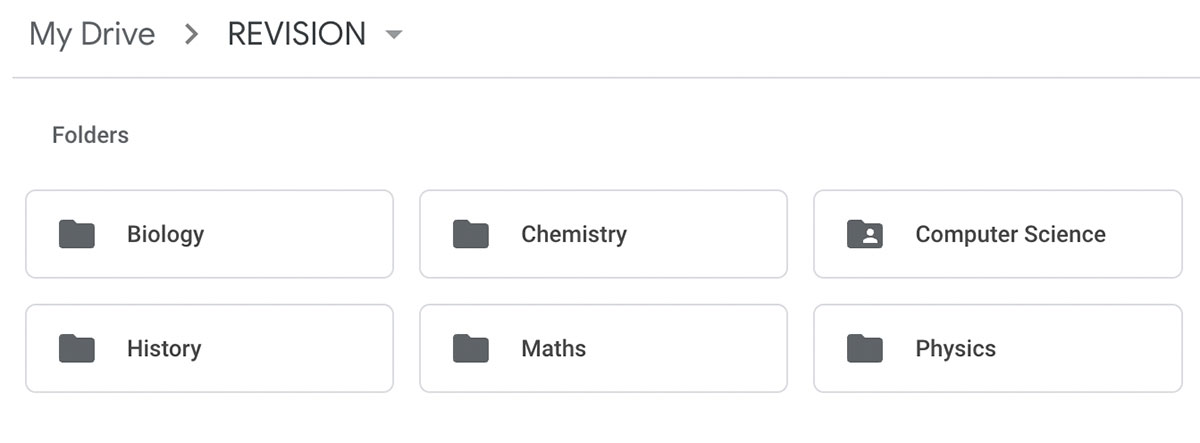 Revision Flashcards Google Drive Subject Folders