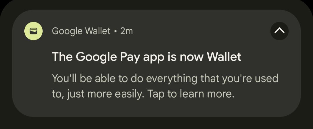 A Google Wallet notification