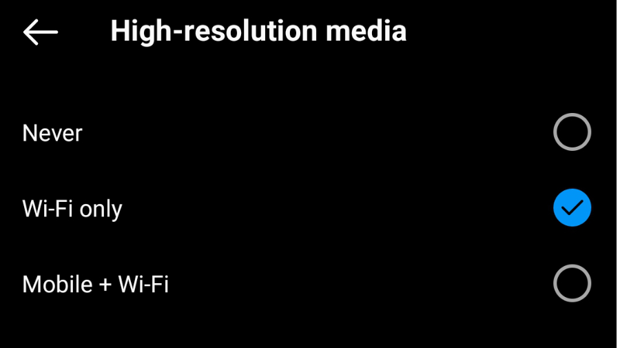 High resolution content settings in Instagram for Android