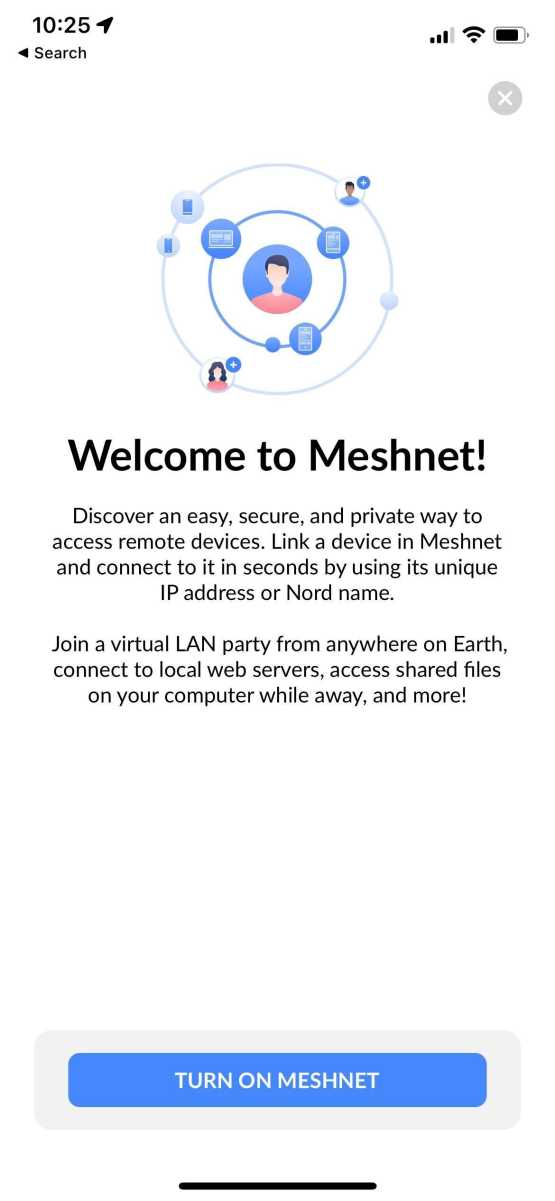 NordVPN Meshnet iOS info screen