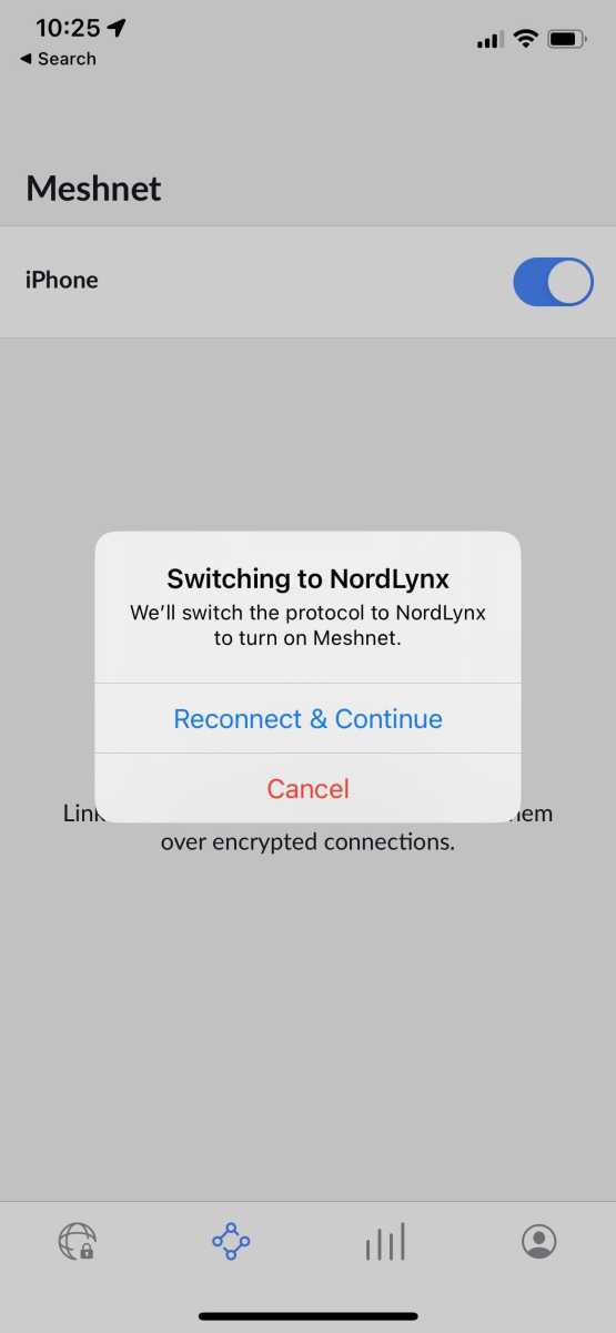 NordVPN Meshnet iOS switch protocol