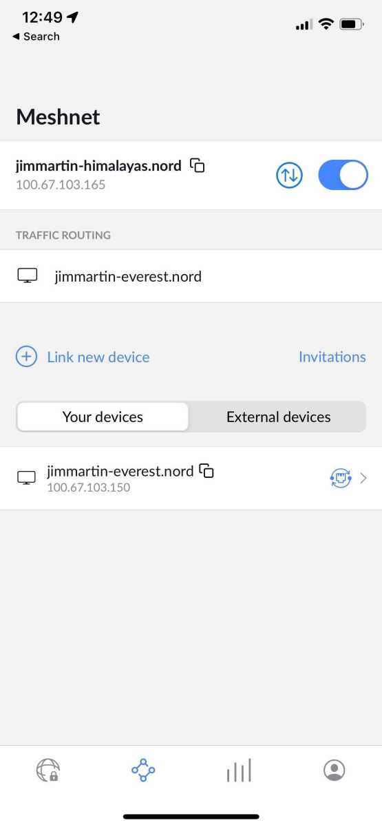 NordVPN Meshnet iOS enabled