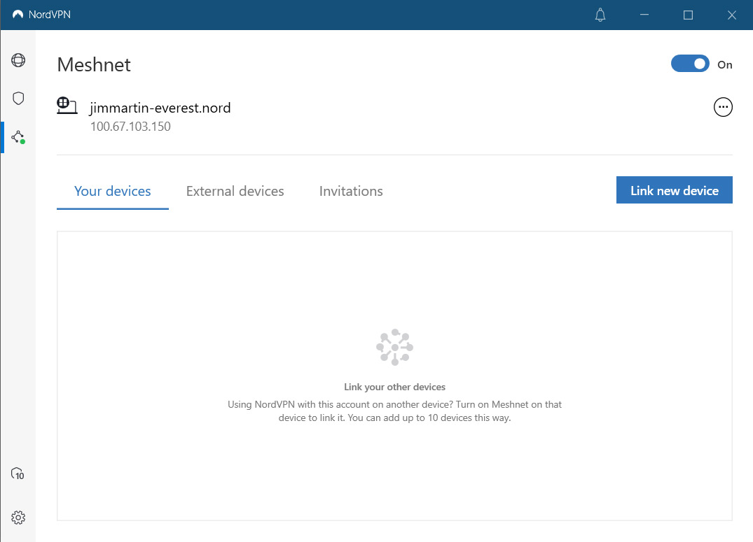 NordVPN Meshnet LInk new device
