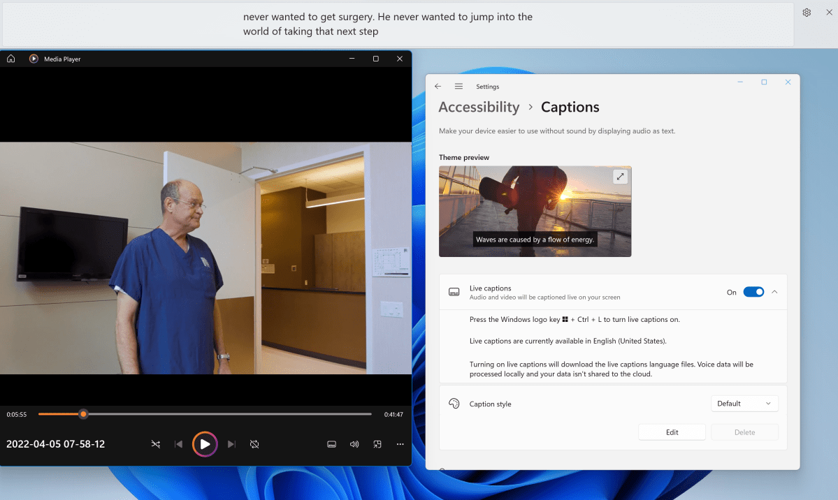 Microsoft Windows 11 22H2 live captions