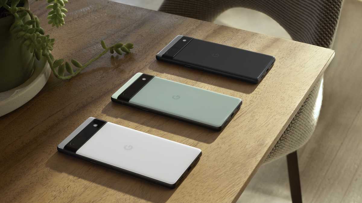 All three colours of the Google Pixel 6a