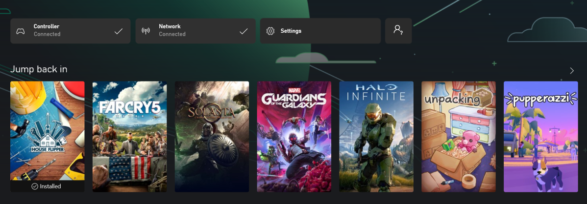 Xbox Cloud Gaming Top Menu