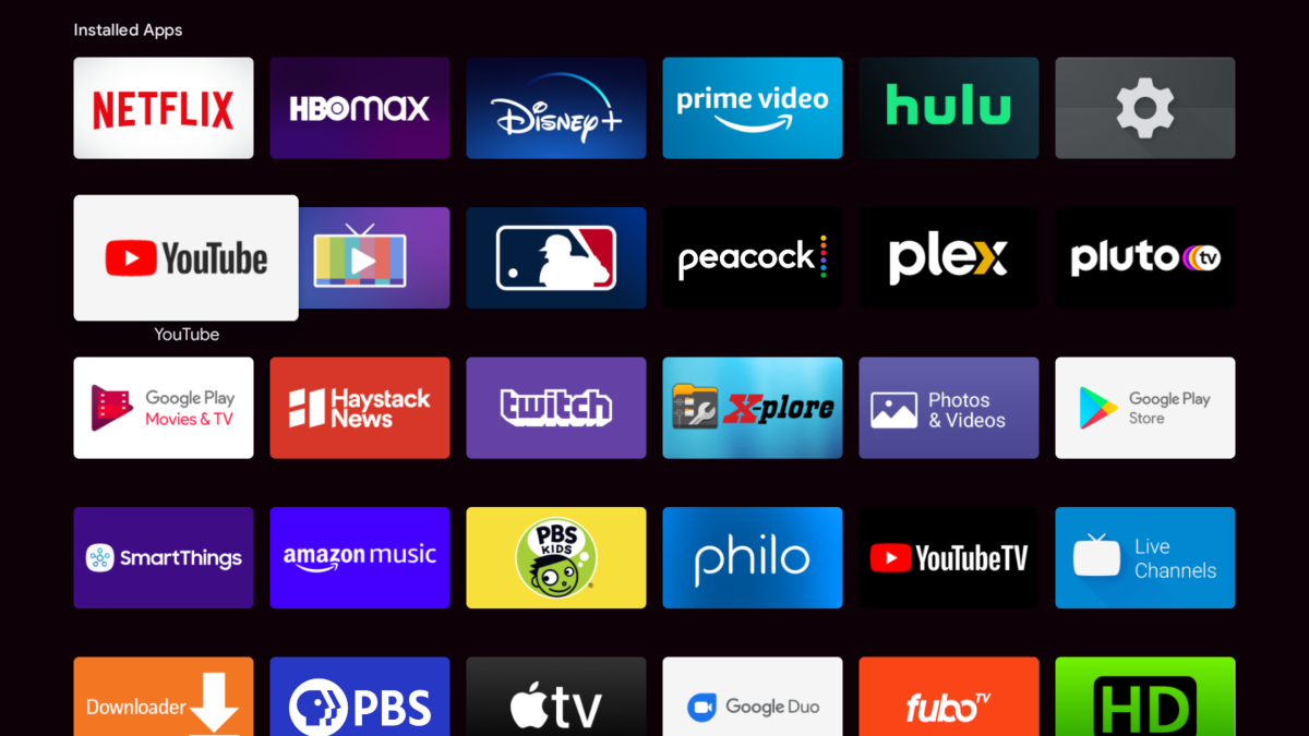 The full app list on Android TV