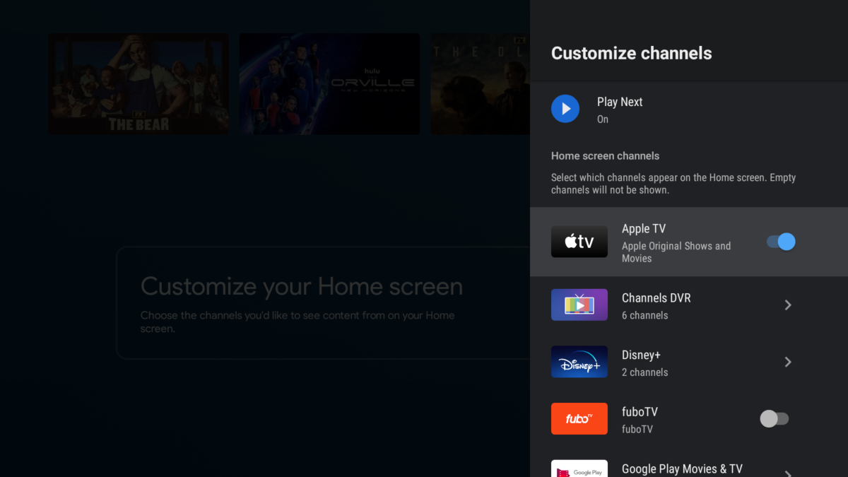 Customizing channel rows on Android TV