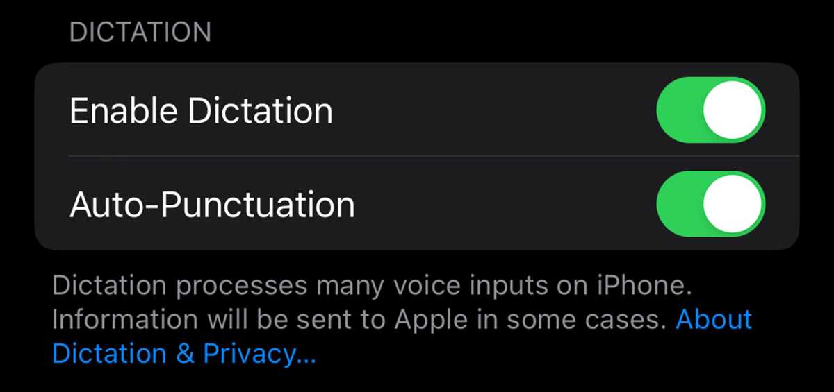iOS dictation settings