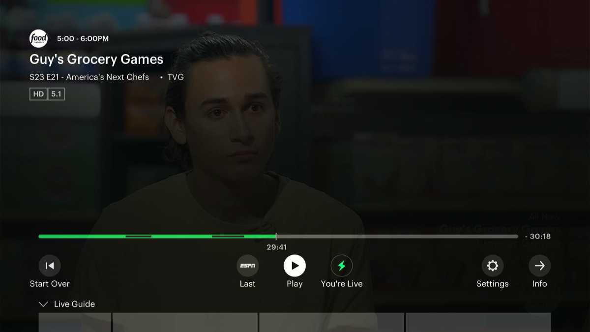 Hulu + Live TV playback menu