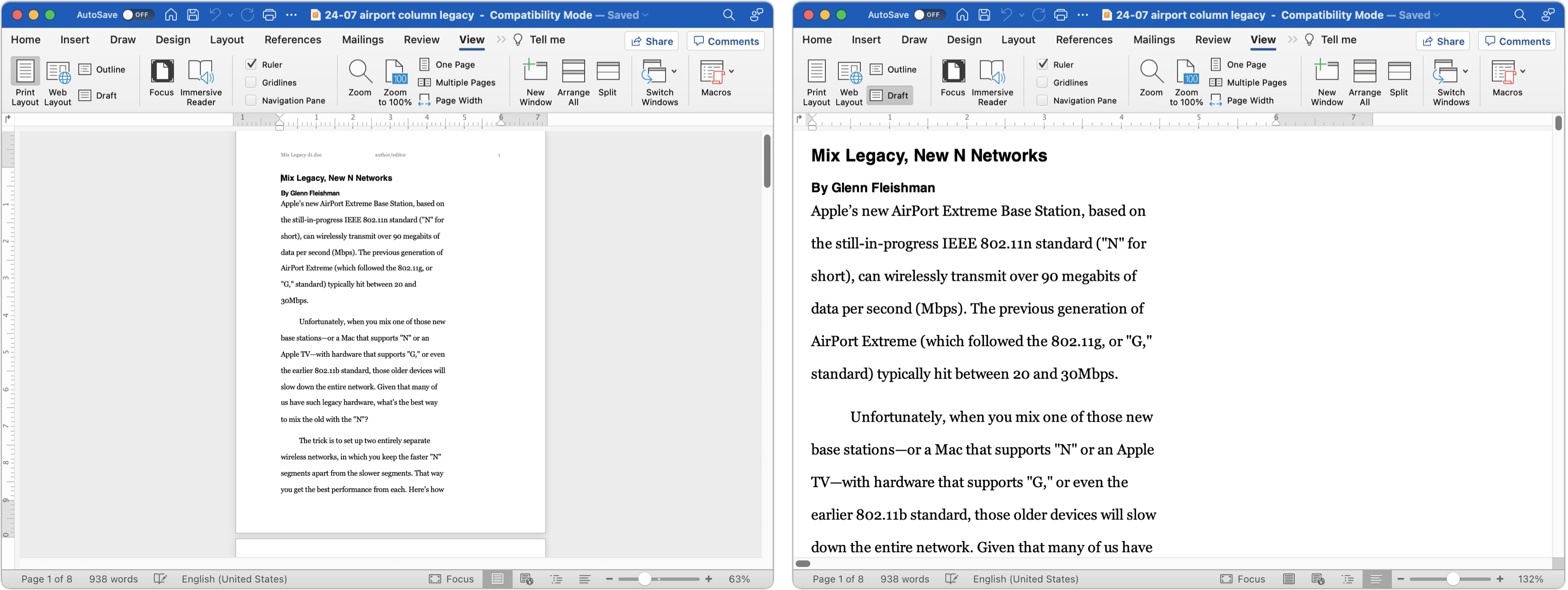 how to view single page in microsoft word