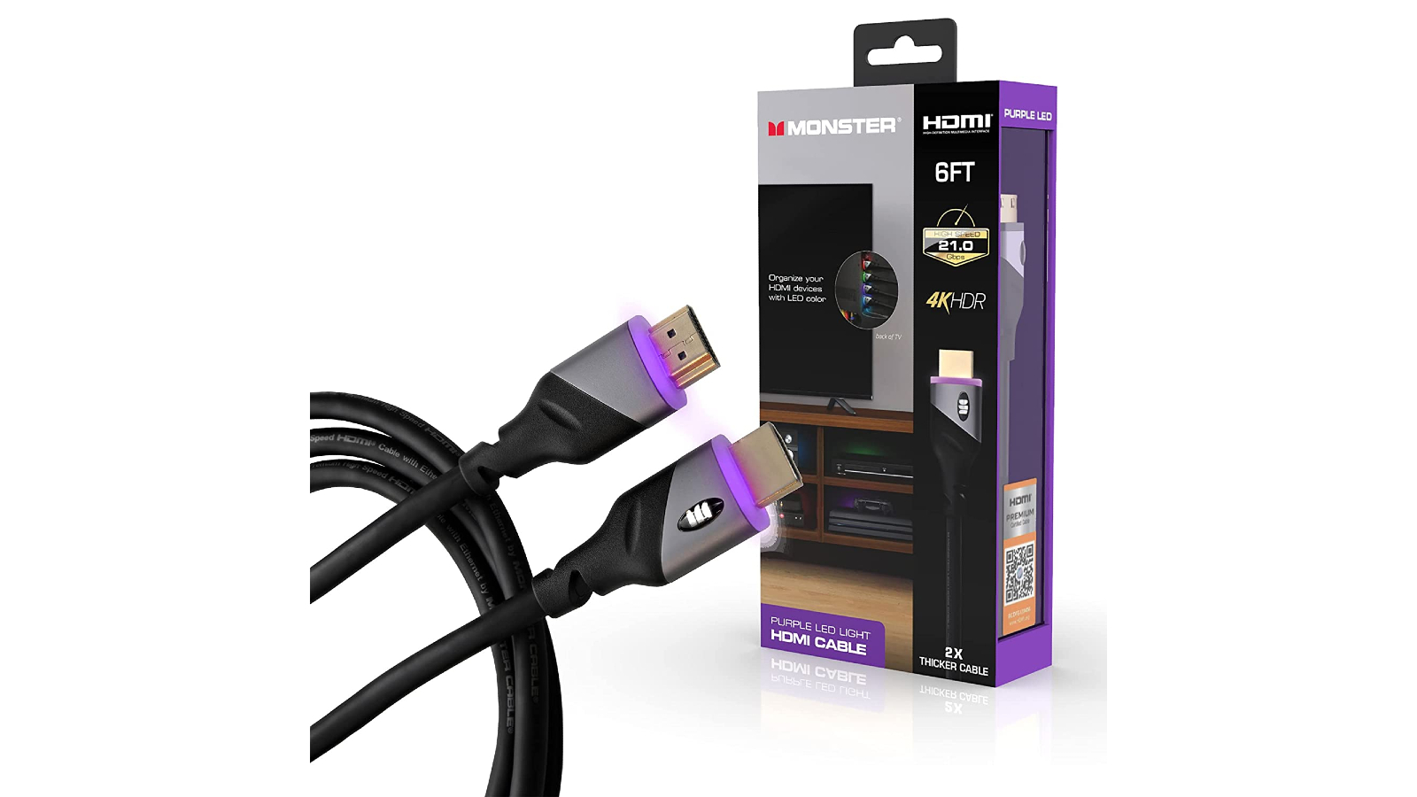 Monster HDMI Cable with built-in LED light - Best HDMI for cable management