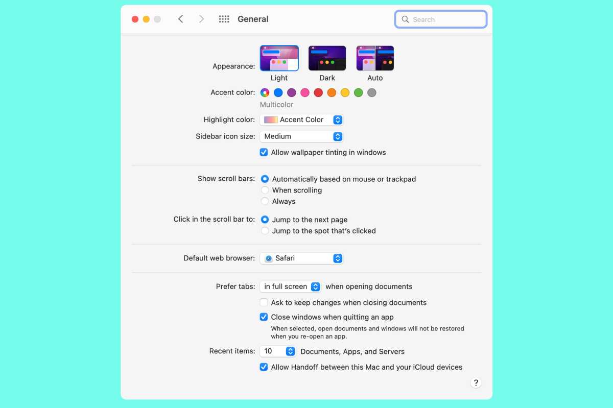 macOS Monterey General System Preferences