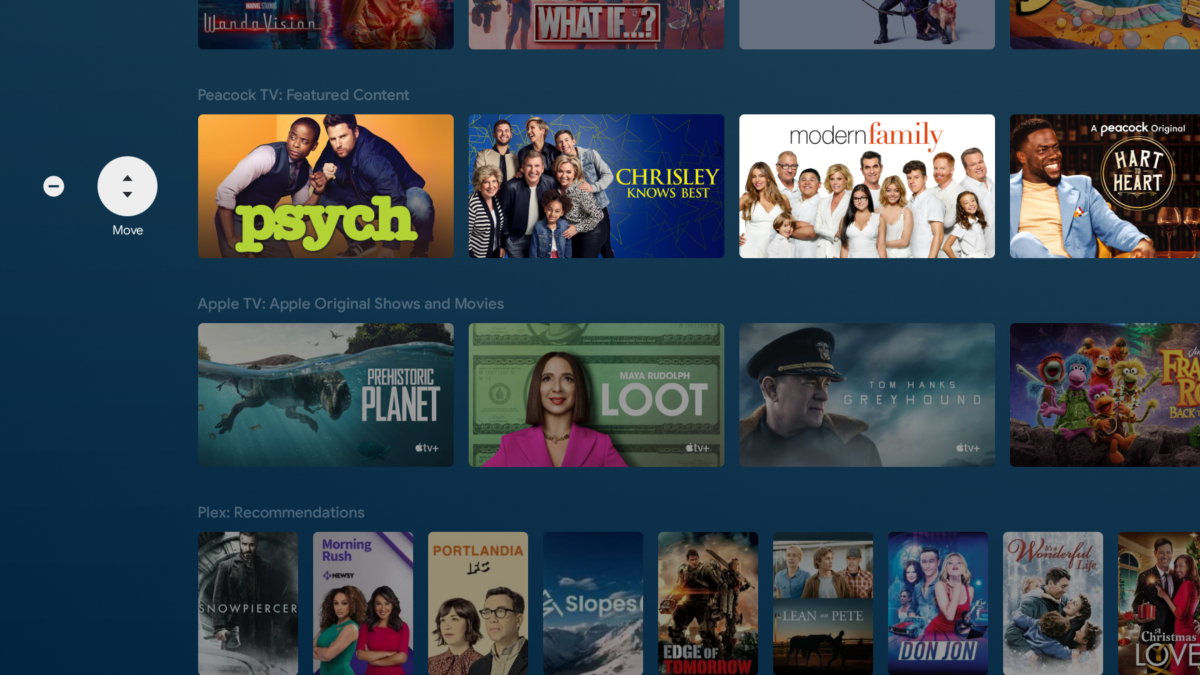 Moving a channel row on Android TV