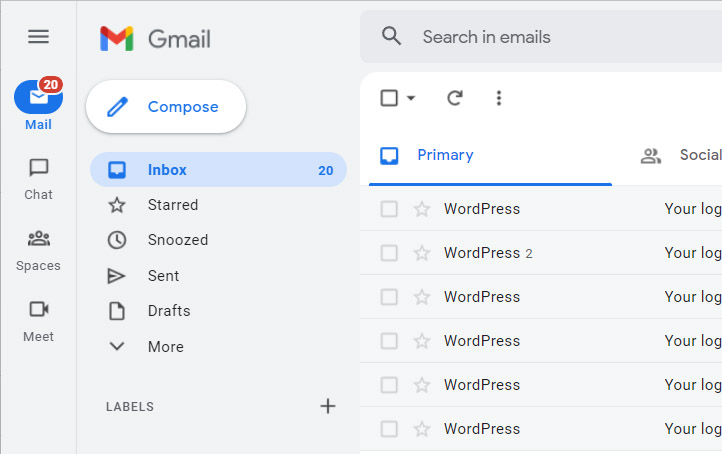 Nouvelle capture d'écran de l'interface gmail