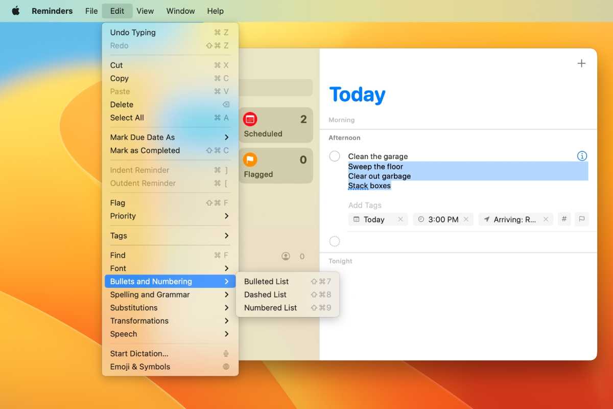 В macOS Ventura Reminders теперь предлагает форматирование текстов и списков.