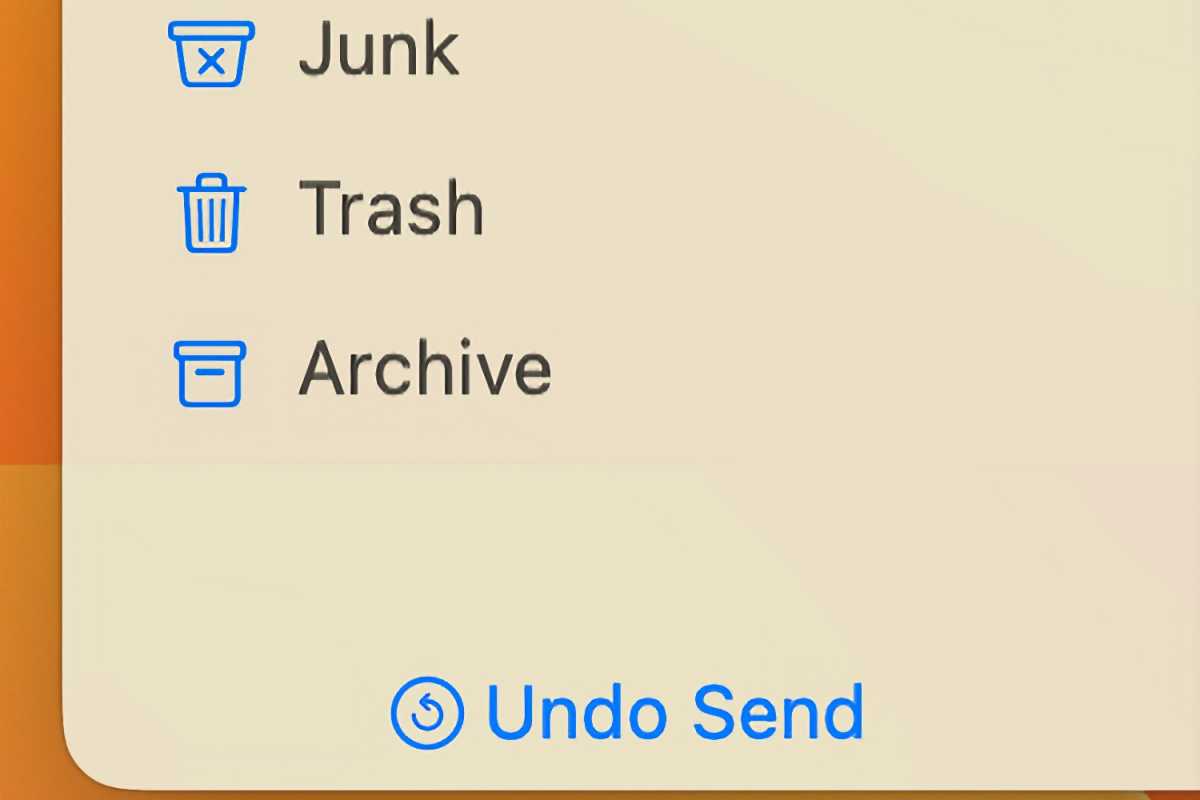 macOS Ventura'nın Posta uygulamasında, bir e-posta gönderdikten sonra on saniye boyunca Kenar Çubuğunun altında yeni Göndermeyi Geri Al işlevi görünür