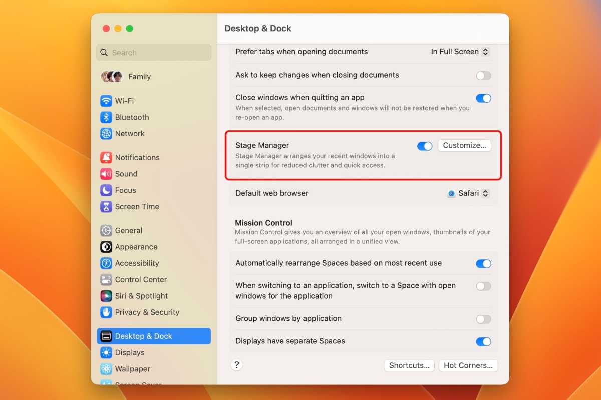Stage Manager settings in macOS Ventura