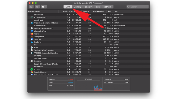 Activity Monitor showing high CPU usage