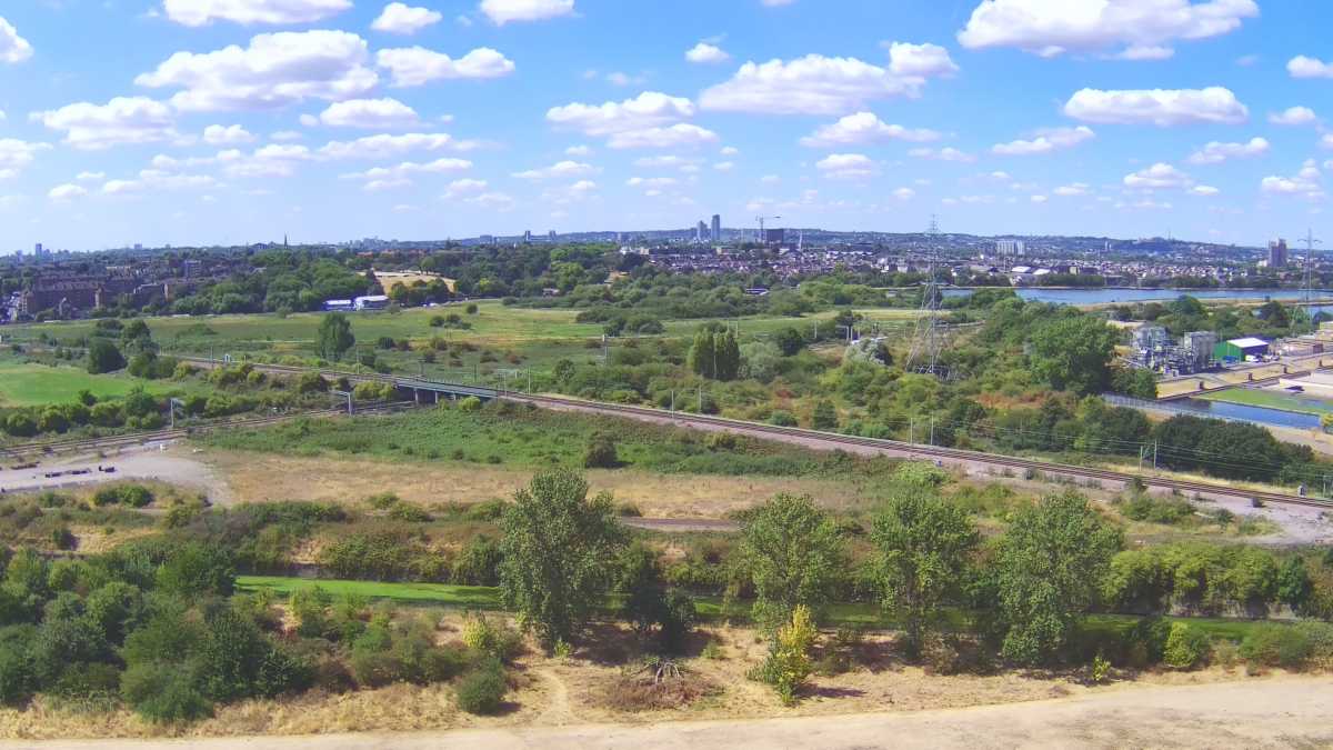 Drone shot of greenery, outskirts of London