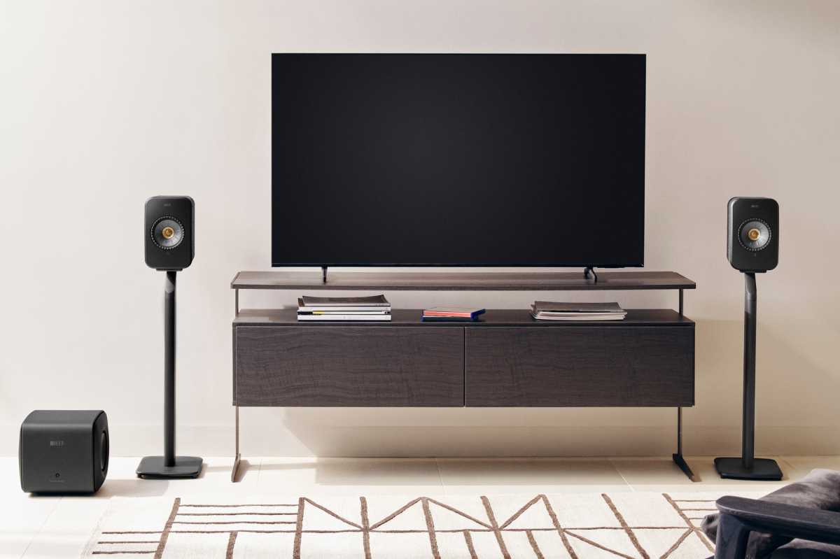 KEF LSX II on floor stands