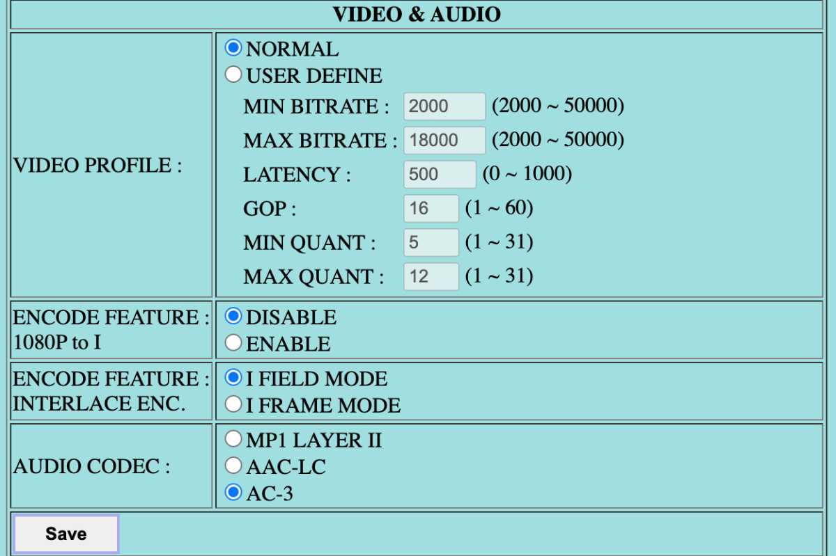 Channel Master CM-1050 web interface