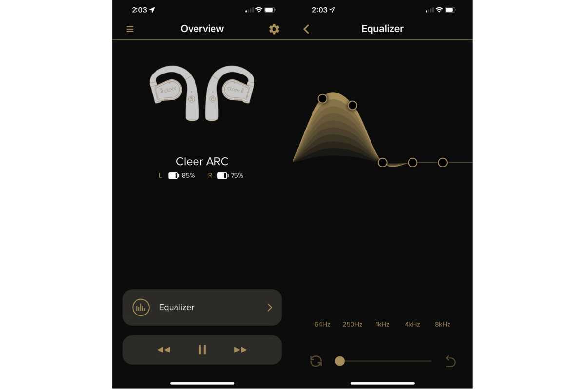 Two screenshots from the Cleer app