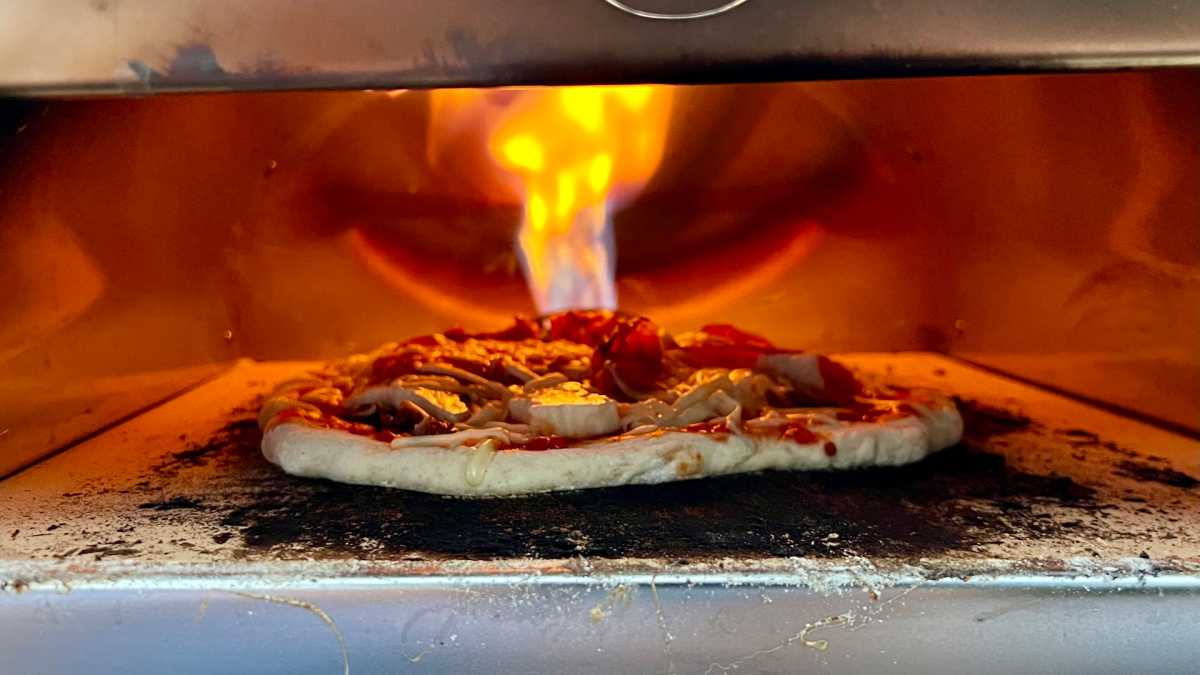 Pizza cooking in the Gozney Roccbox