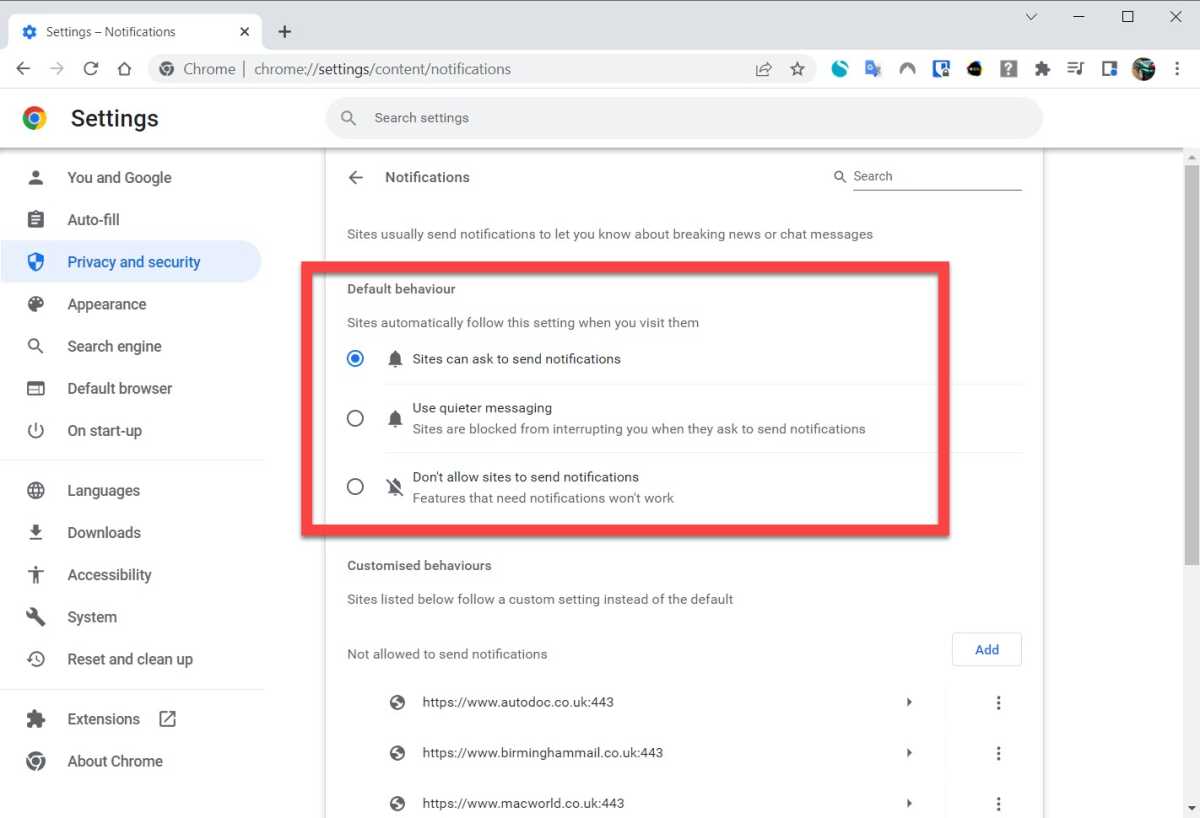 How to block browser push notifications in Chrome