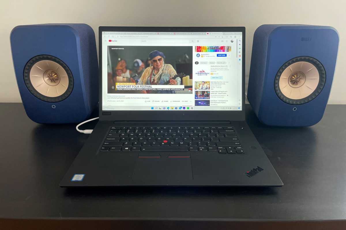 KEF LSX II connected to a laptop's USB-C port