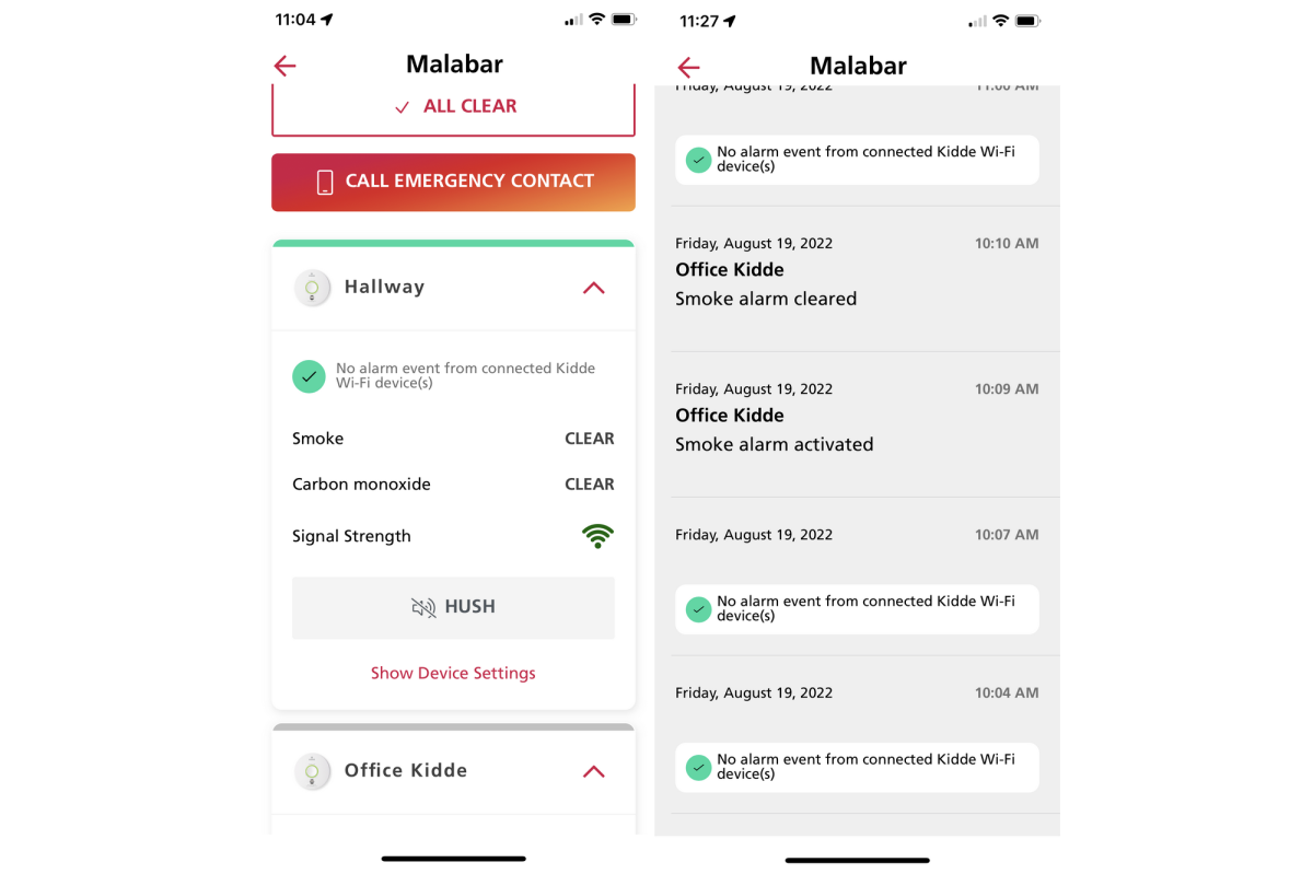 Kidde smoke alarm app screenshots