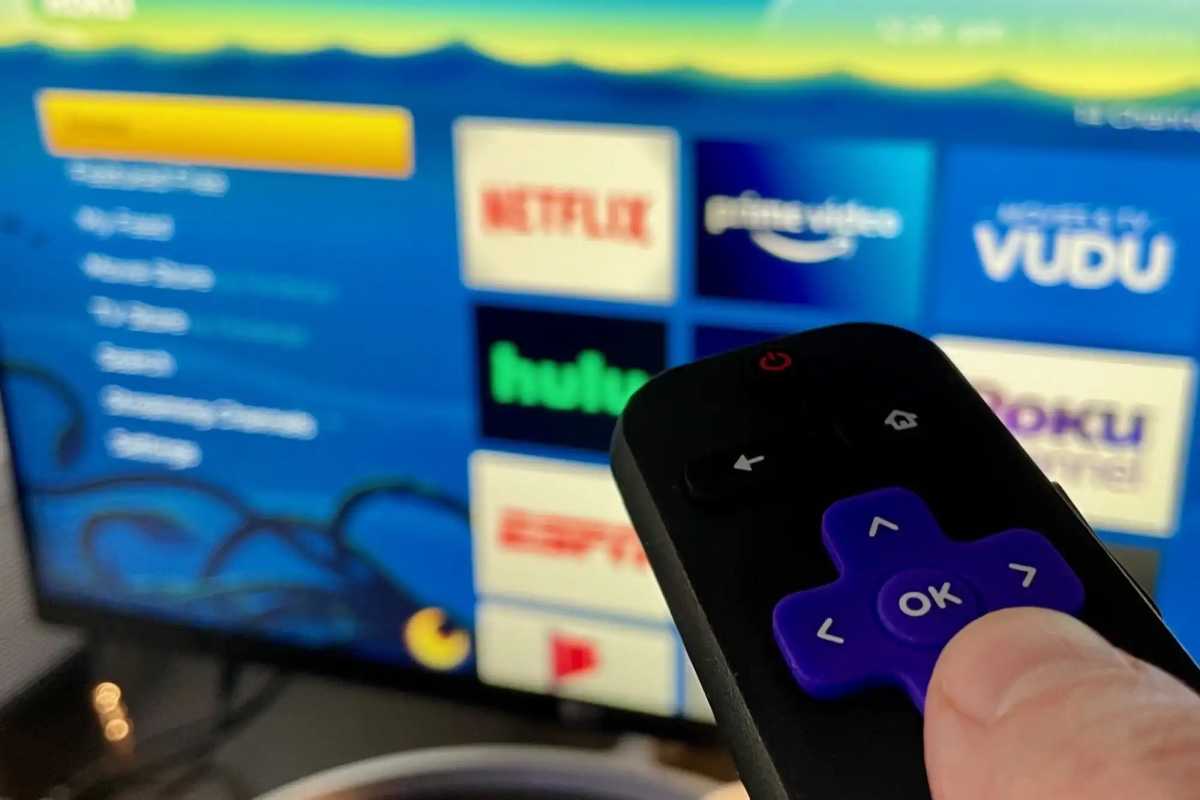 Roku remote with interface in background