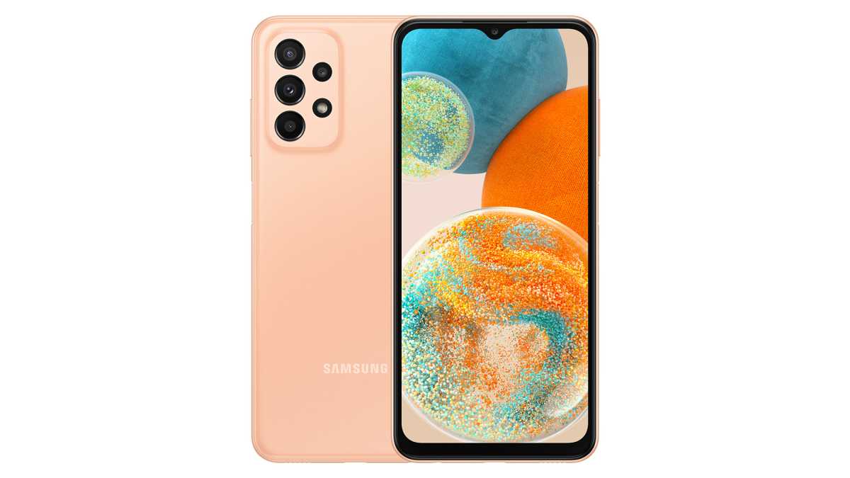 Samsung Galaxy A23 5G back and front peach
