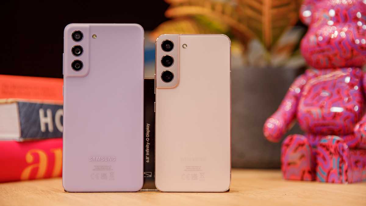 The Galaxy S22+ next to the S22