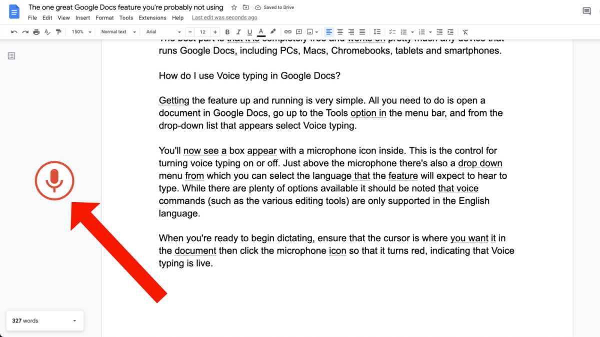 Using the microphone control in voice typing for Google Docs