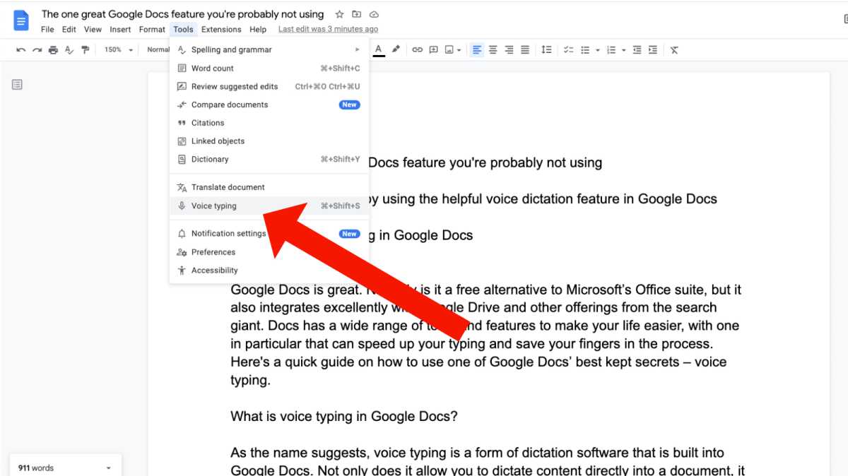 Voice Typing on Google Docs