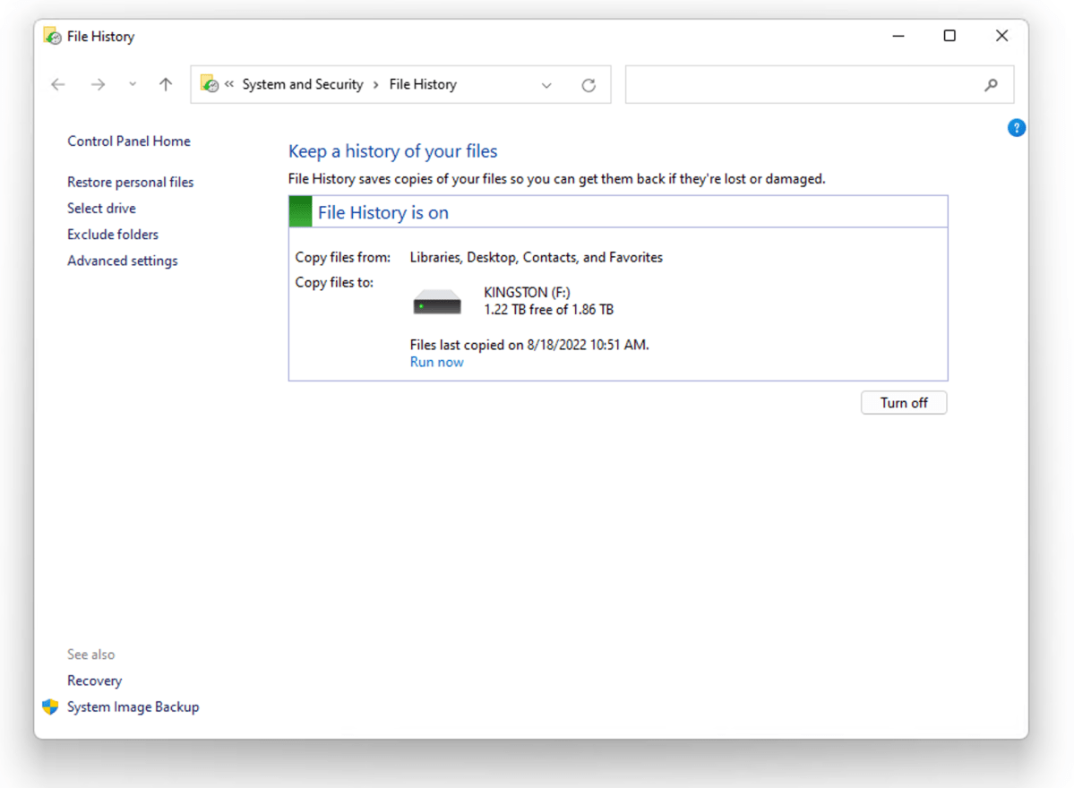 Windows File History W11 1