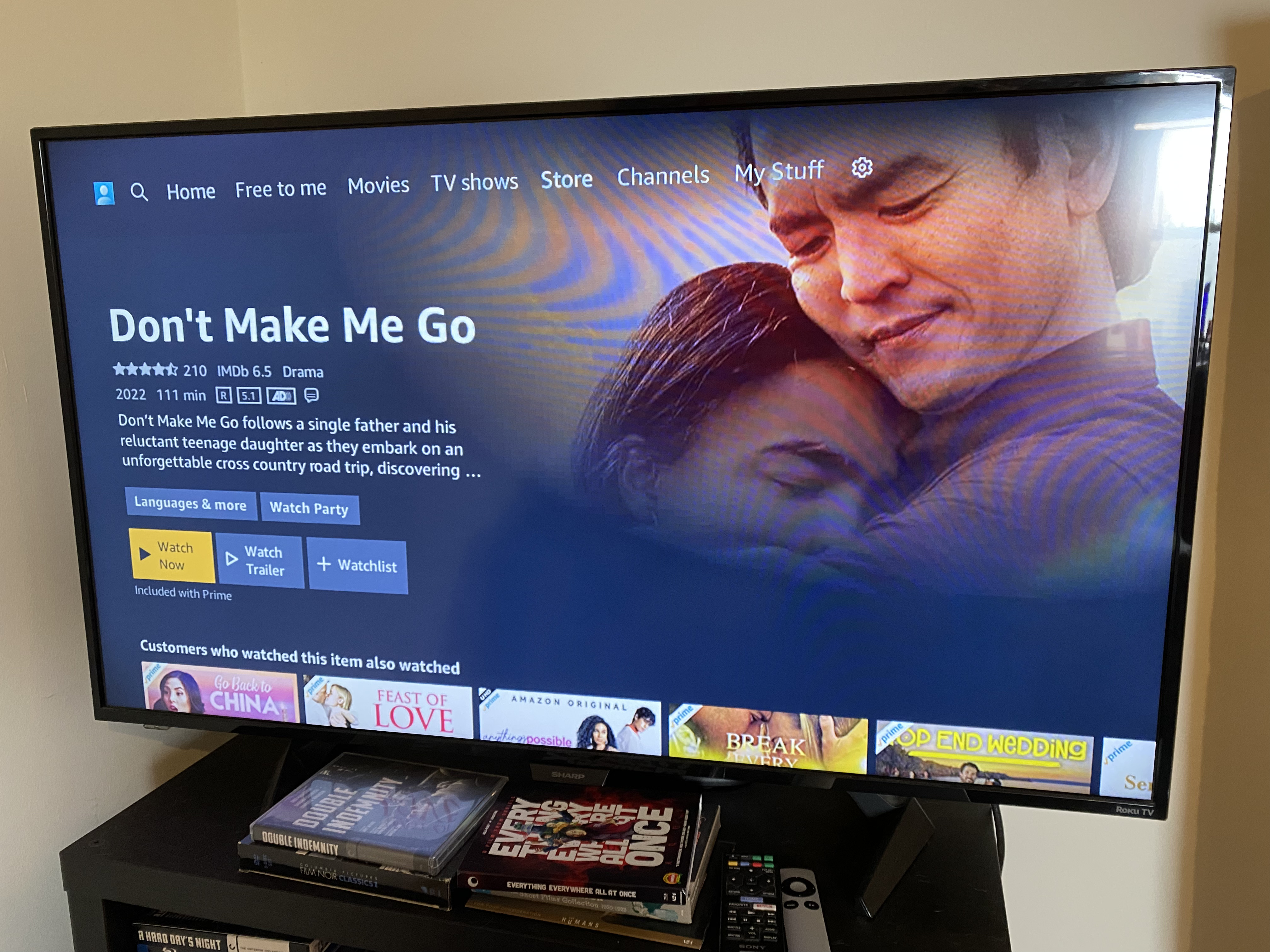 Amazon Prime Video smart TV user interface, promoting 'Don't Make Me Go'