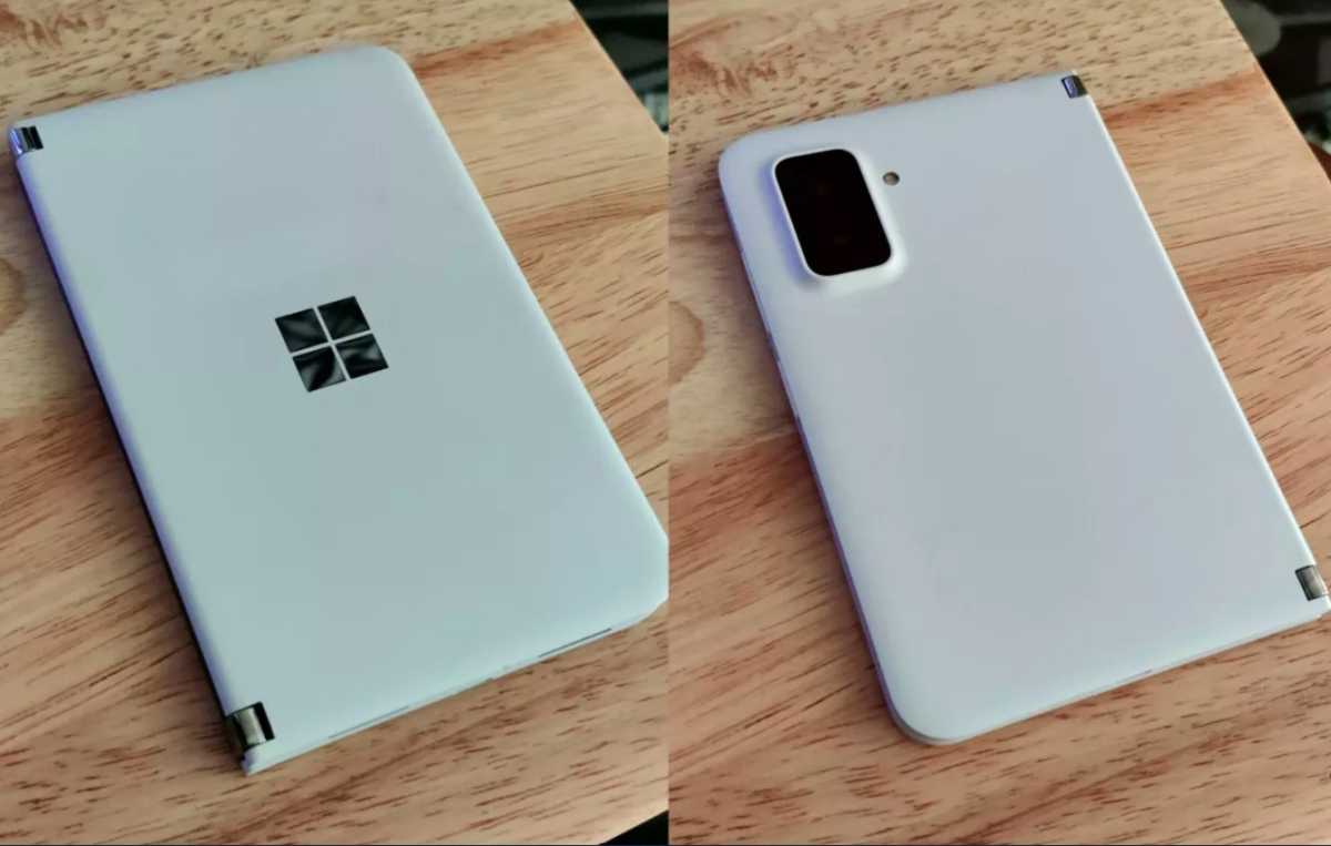 The front and back of the cancelled mid-range Surface Duo