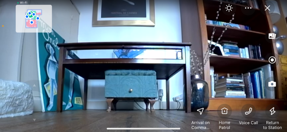 The camera view from the T10+, clearly showing furniture in a room