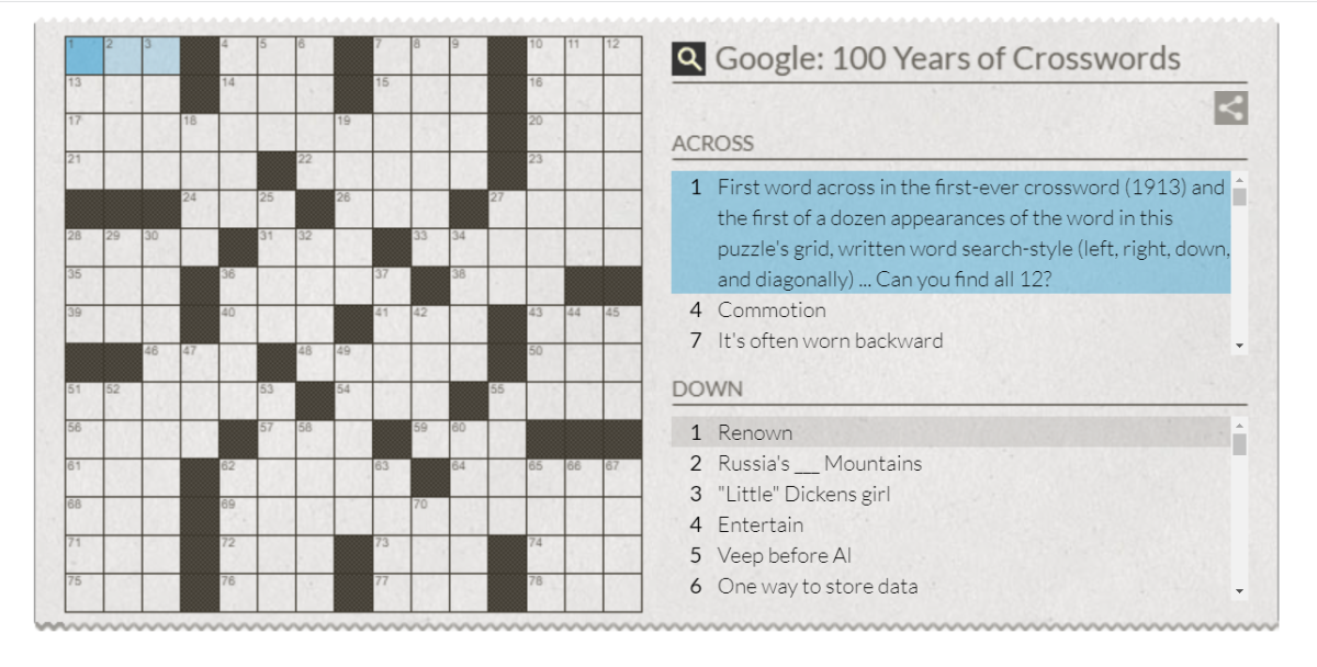 Crossword Puzzle Google Doodle