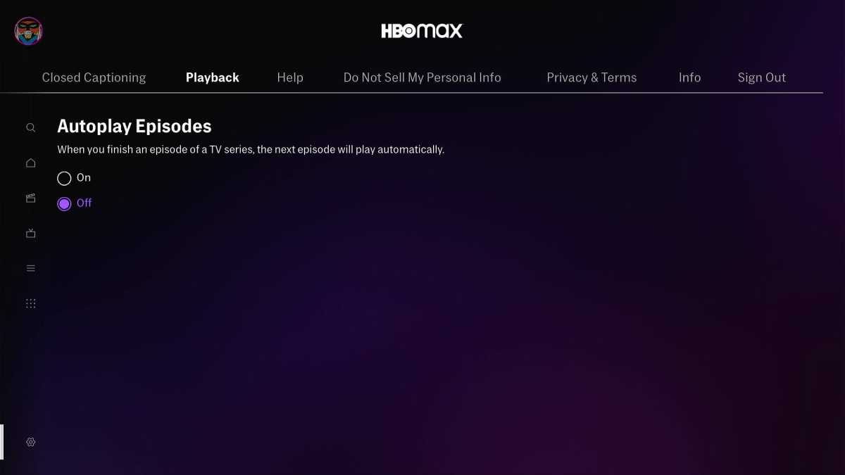 HBO Max auto-play options