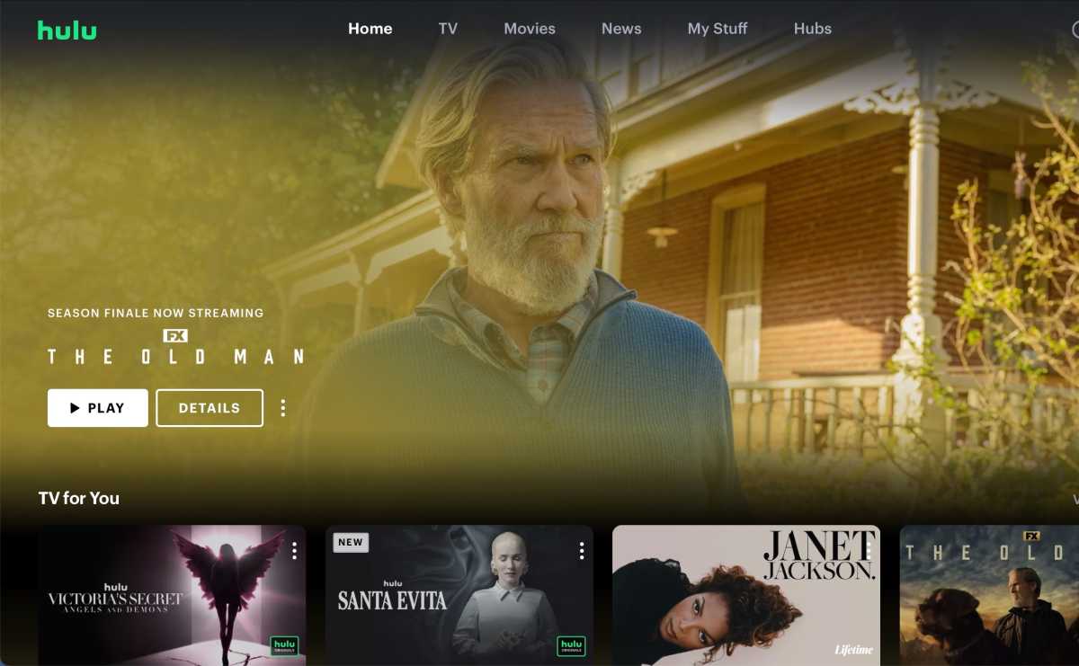 Hulu home screen promoting 'The Old Man'