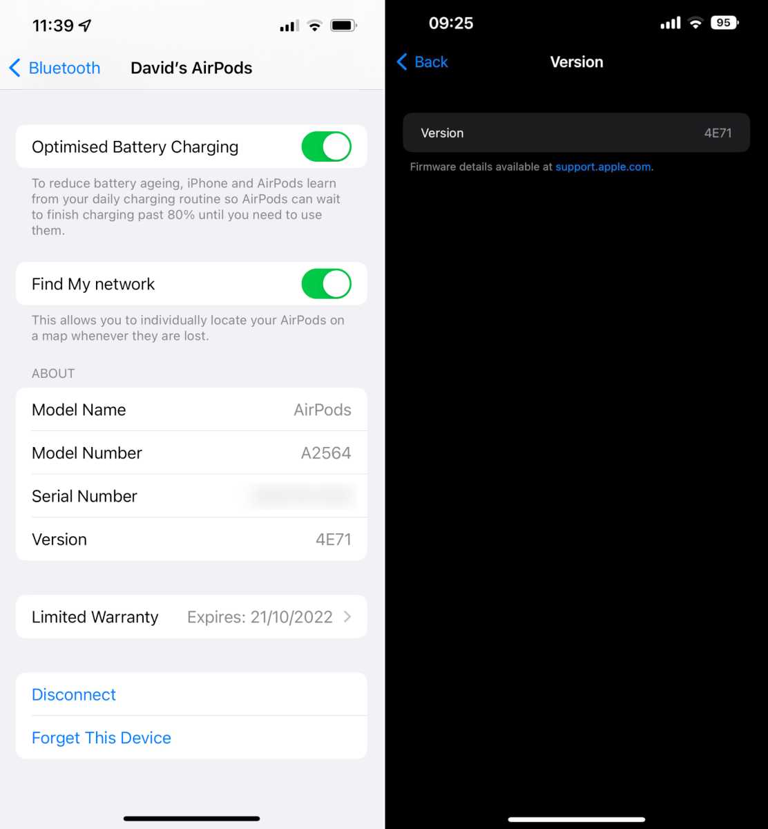 AirPods firmware settings in iOS 15 and iOS 16 beta 5