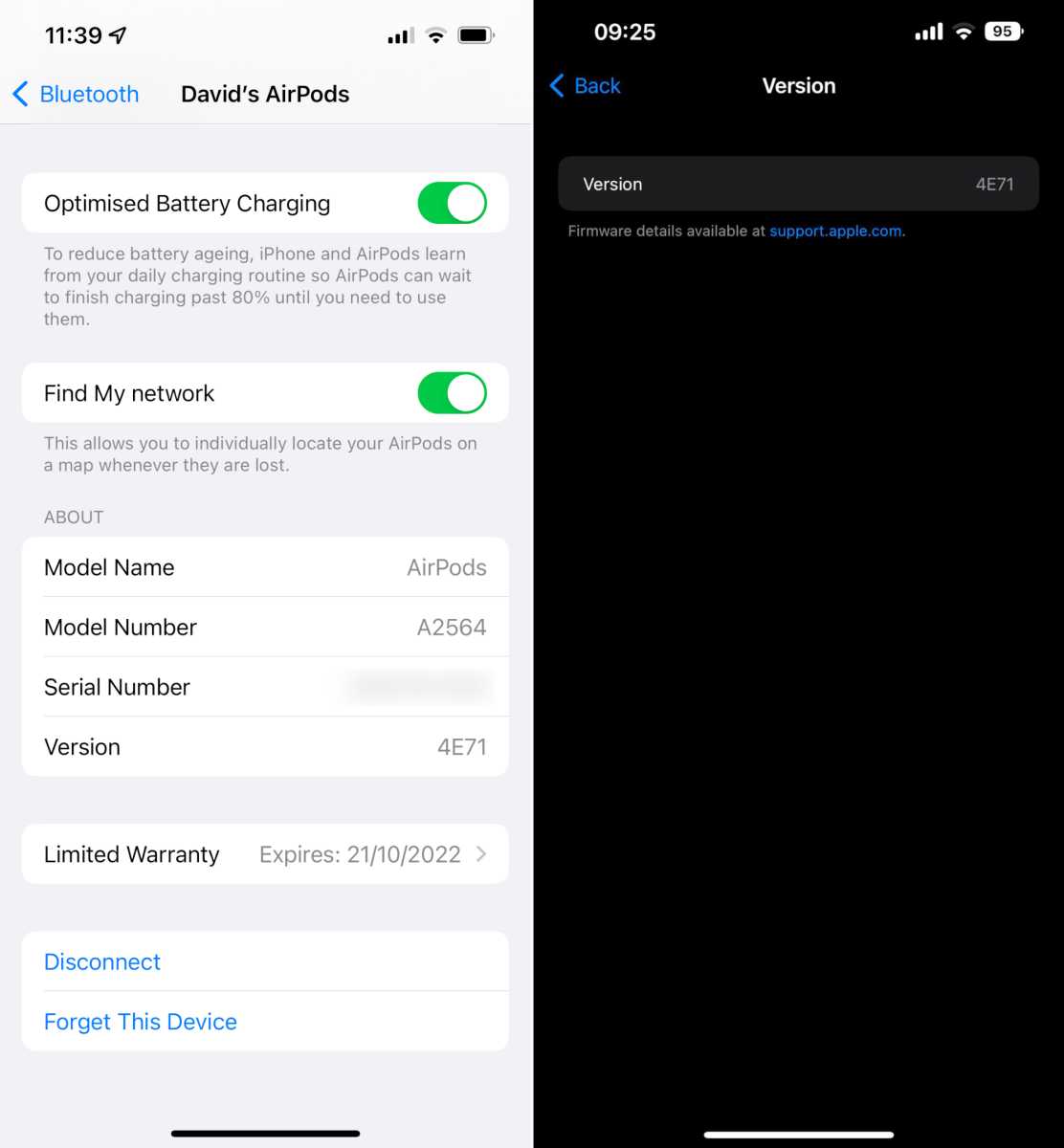 AirPods firmware settings in iOS 15 and iOS 16 beta 5