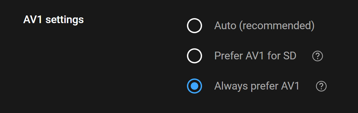 YouTube AV1 settings