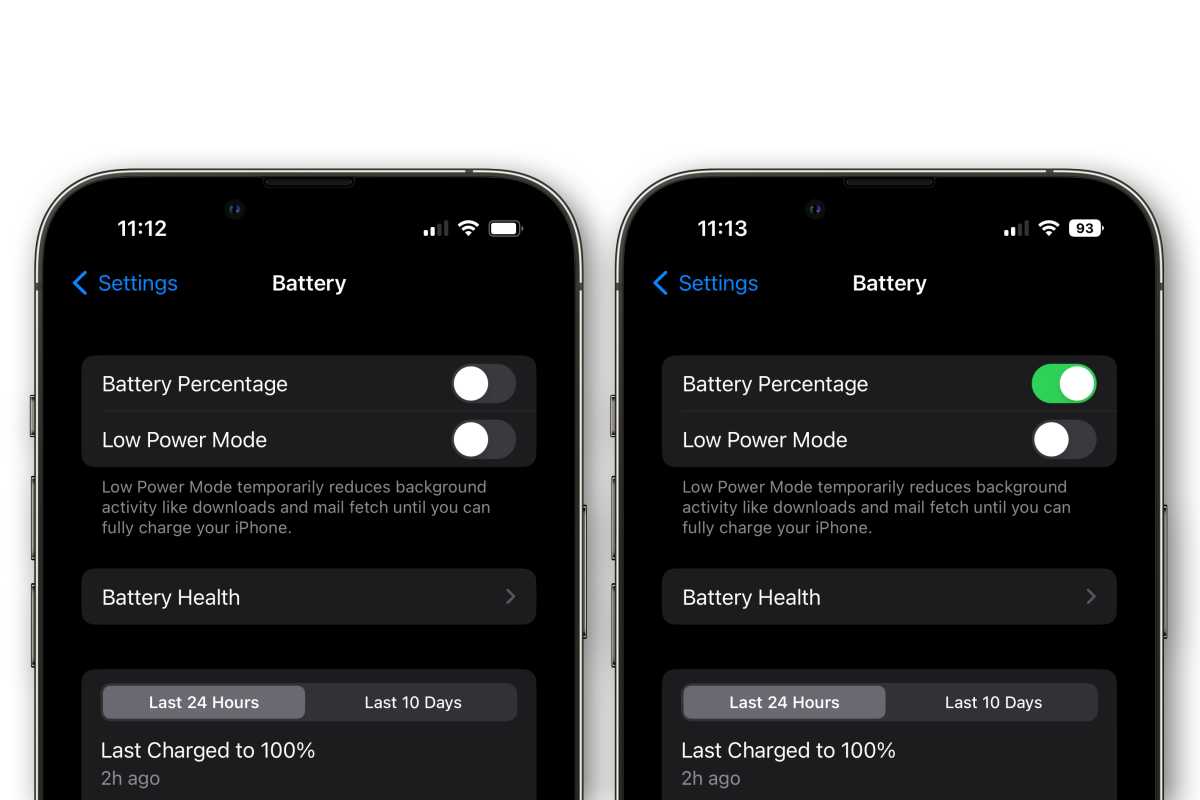 iOS 16 battery status side by side