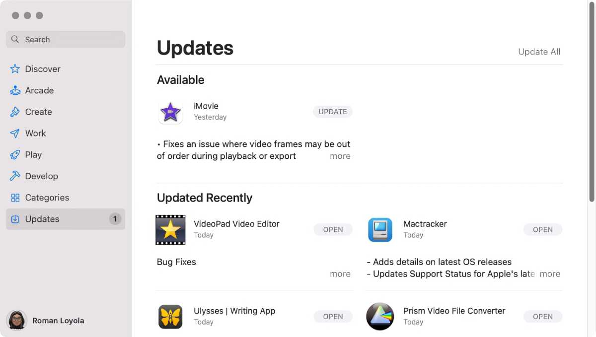 To check for app updates in the Mac App Store, click on Updates in the left column