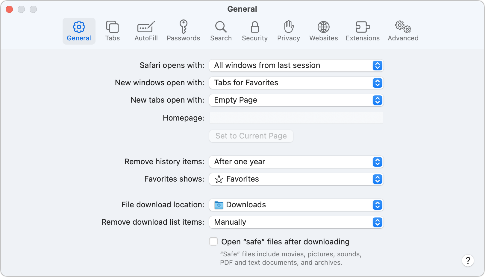 How to block Safari from asking to open a bookmark file every time it